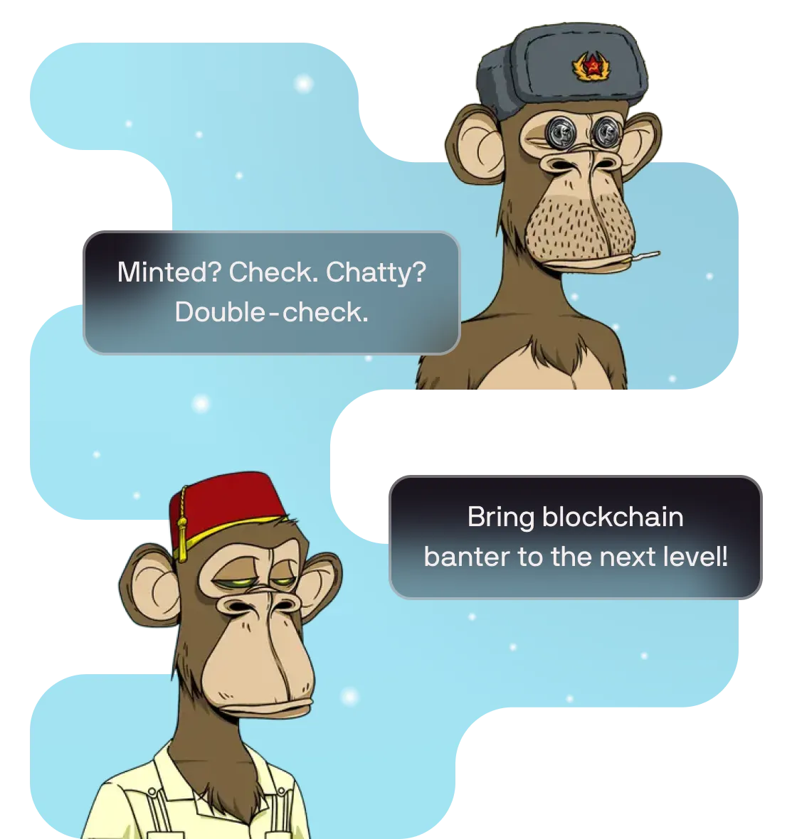 NFTs appearing on the screen with speech bubbles